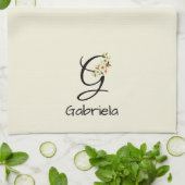 Waterverf botanisch zwart initieel monogram theedoek (Gevouwen)