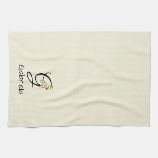 Waterverf botanisch zwart initieel monogram theedoek (Horizontaal)