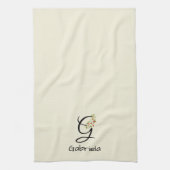 Waterverf botanisch zwart initieel monogram theedoek (Verticaal)