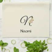 Waterverf botanisch zwart initieel monogram theedoek (Gevouwen)