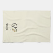 Waterverf botanisch zwart initieel monogram theedoek (Horizontaal)