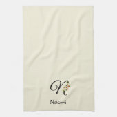 Waterverf botanisch zwart initieel monogram theedoek (Verticaal)
