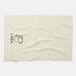 Waterverf botanisch zwart initieel monogram theedoek