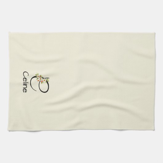 Waterverf botanisch zwart initieel monogram theedoek (Horizontaal)
