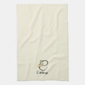 Waterverf botanisch zwart initieel monogram theedoek (Verticaal)