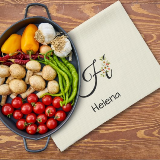 Waterverf botanisch zwart initieel monogram theedoek