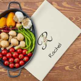 Waterverf botanisch zwart initieel monogram theedoek
