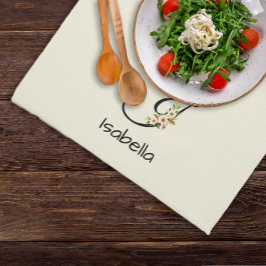 Waterverf botanisch zwart initieel monogram theedoek