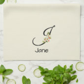 Waterverf botanisch zwart initieel monogram theedoek (Gevouwen)