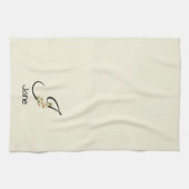 Waterverf botanisch zwart initieel monogram theedoek (Horizontaal)