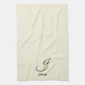 Waterverf botanisch zwart initieel monogram theedoek (Verticaal)