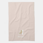 Waterverf botanisch zwart initieel monogram theedoek (Verticaal)
