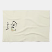 Waterverf botanisch zwart initieel monogram theedoek (Horizontaal)