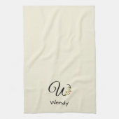 Waterverf botanisch zwart initieel monogram theedoek (Verticaal)