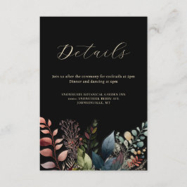 Waterverf Botanisch Zwart Modern Bruiloft Informatiekaartje