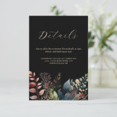 Waterverf Botanisch Zwart Modern Bruiloft Informatiekaartje (Staand voorkant)