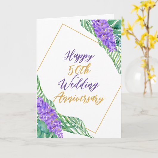 Waterverf Botanische 50ste bruiloft Jubileum Kaart (Gele Bloem)
