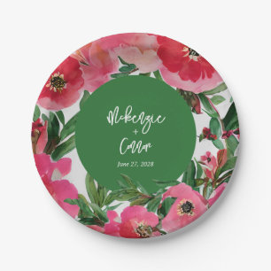 Waterverf Botanische Anemone Floral Green Wedding Papieren Bordje