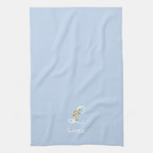 Waterverf botanische beige initiële monogram blauw theedoek (Verticaal)