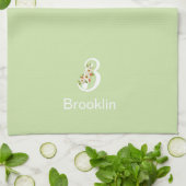 Waterverf botanische beige initiële monogram groen theedoek (Gevouwen)