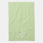 Waterverf botanische beige initiële monogram groen theedoek (Verticaal)