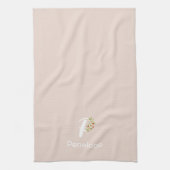 Waterverf botanische beige initiële monogram theedoek (Verticaal)