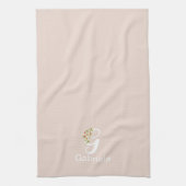 Waterverf botanische beige initiële monogram theedoek (Verticaal)