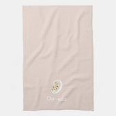 Waterverf botanische beige initiële monogram theedoek (Verticaal)