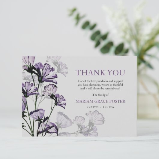 Waterverf Botanische Bereavement Hartelijk dank Bedankkaart (Staand voorkant)