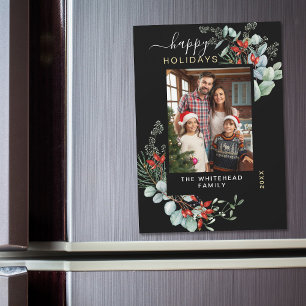 Waterverf Botanische Black Holiday Magnet Kaart