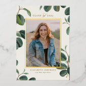 Waterverf Botanische bladeren Beige Foto Afstudere Folie Uitnodiging (Voorkant)