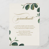 Waterverf Botanische bladeren Beige Foto Afstudere Folie Uitnodiging (Achterkant)