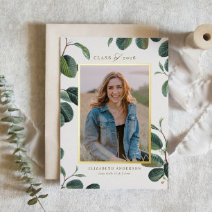 Waterverf Botanische bladeren Beige Foto Afstudere Folie Uitnodiging