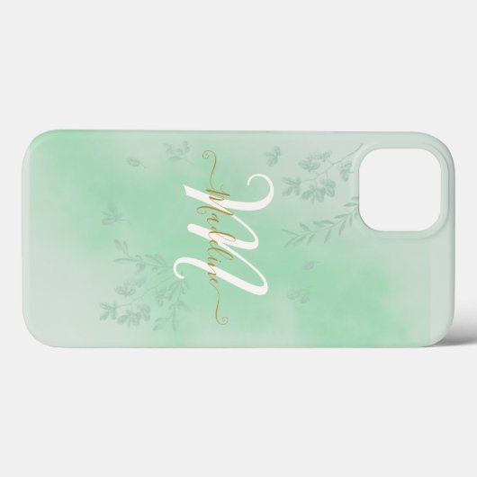 Waterverf Botanische bladeren Bladblad Monogram Case-Mate iPhone Case (Achterkant (horizontaal))
