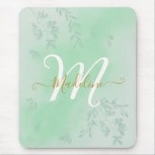 Waterverf Botanische bladeren Bladgroen Monogram Muismat (Voorkant)