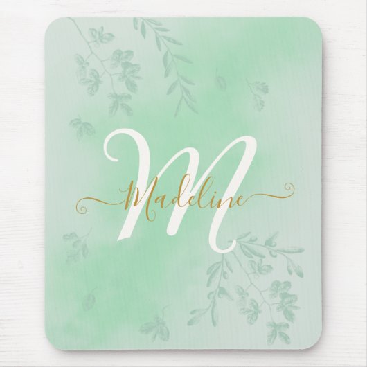 Waterverf Botanische bladeren Bladgroen Monogram Muismat (Voorkant)