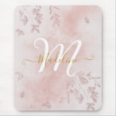 Waterverf Botanische bladeren Bladgroen Roze Monog Muismat (Voorkant)