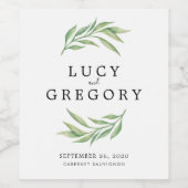 Waterverf botanische bladeren bruiloft gunst wijn etiket (Enkel label)