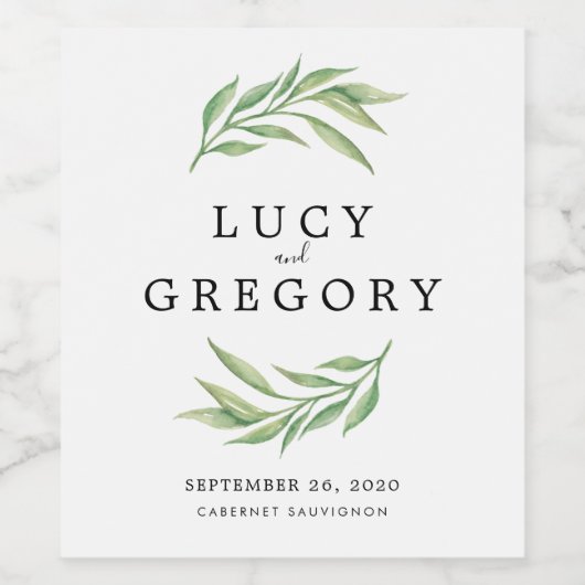 Waterverf botanische bladeren bruiloft gunst wijn etiket (Enkel label)