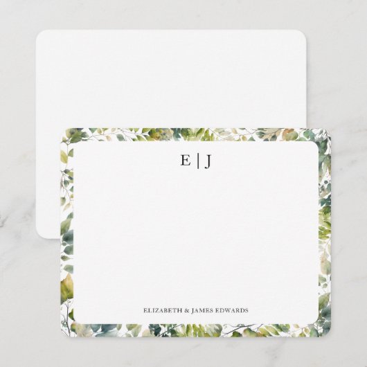 Waterverf Botanische bladeren gepersonaliseerd Notitiekaartje (Voorkant / Achterkant)