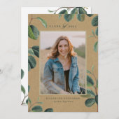 Waterverf Botanische bladeren Kraft Foto Afstudere Aankondiging (Voorkant / Achterkant)