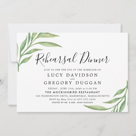 Waterverf Botanische bladeren repetitie diner Kaart (Voorkant)