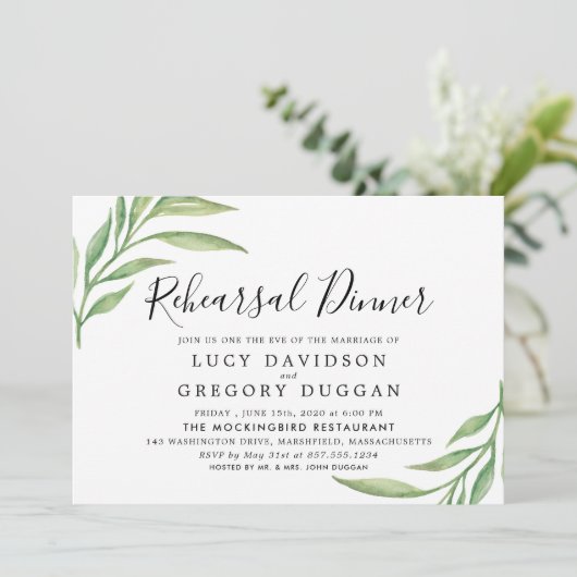 Waterverf Botanische bladeren repetitie diner Kaart (Staand voorkant)