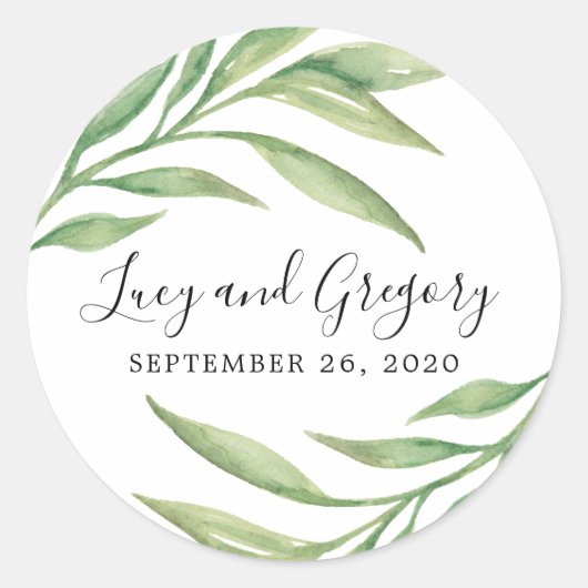Waterverf Botanische bladeren | Trouwgunst Ronde Sticker (Voorkant)
