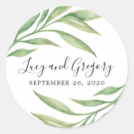 Waterverf Botanische bladeren | Trouwgunst Ronde Sticker