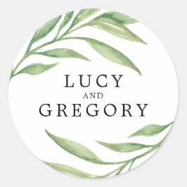 Waterverf Botanische bladeren | Trouwgunst Ronde Sticker