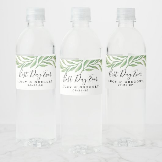 Waterverf Botanische bladeren | Weddenschap Waterfles Etiket (Flessen)