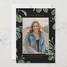 Waterverf Botanische bladeren Zwarte foto Afstuder Aankondiging