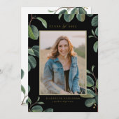 Waterverf Botanische bladeren Zwarte foto Afstuder Aankondiging (Voorkant / Achterkant)