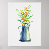 Waterverf Botanische Blauwe Gele Vase Poster (Voorkant)